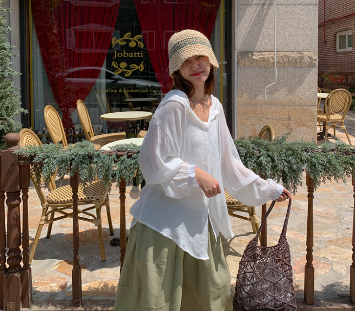 モブガーゼシーツルーロングフードシャツシャツ