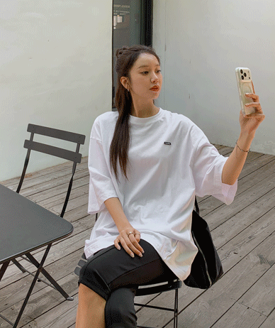 [男女共用]ロンドン刺繍パッチ半そでロングTシャツ
