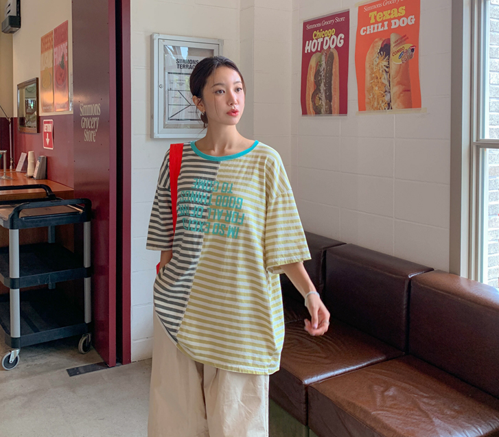 [男女共用]オテ配色 ダンガラ半そでロングTシャツ