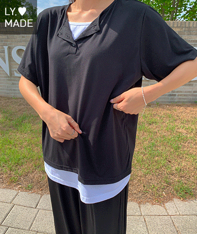 【企画セール10%】クローブボタン レイヤード配色 半そでTシャツ