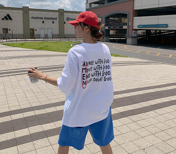 [男女共用]AMENレタリングオーバーフィット半そでTシャツ