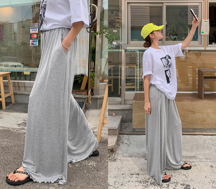 バフィンチャールピンタックバンディングワイドパンツ