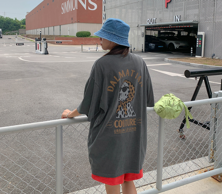 [男女共用]ダルメシアン捺染ピグメント半そでロングTシャツ