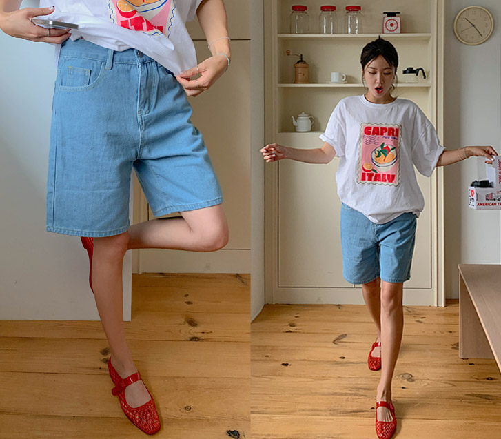 カバーテンパッチデニム5部パンツ