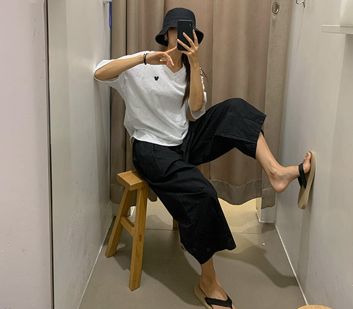 パンプキンピンタック切開8部バンディングワイド排気パンツ