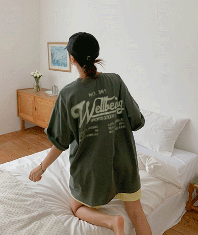 [男女共用]ウェルレタリングナ塩ピグメント半そでロングTシャツ