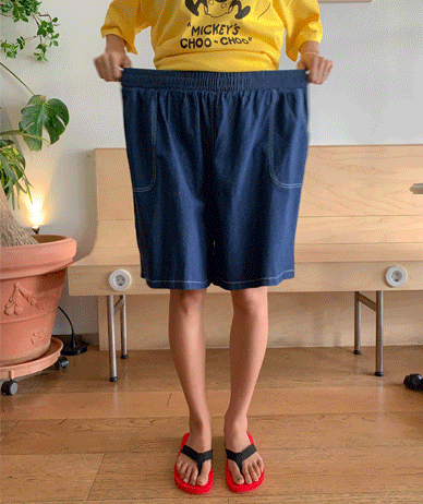 マオステッチ デニムバンディング 5部パンツ