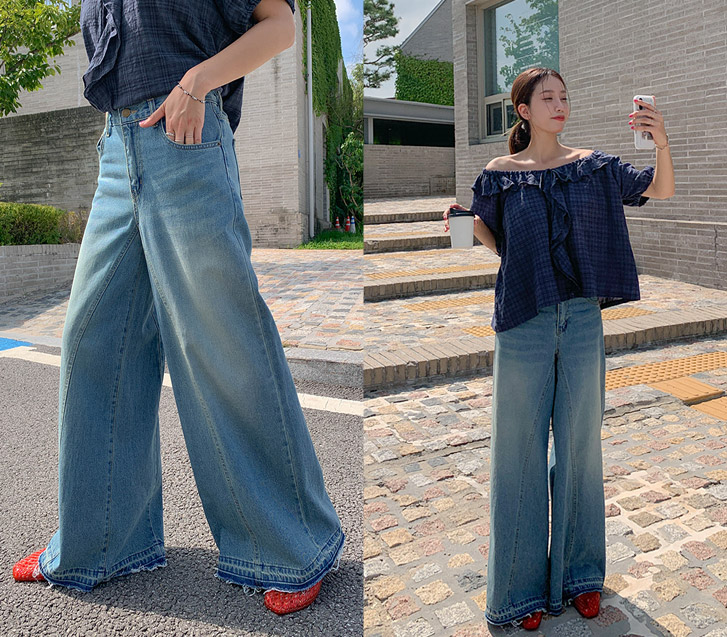 フェリートツトーン切開デニムワイドパンツ