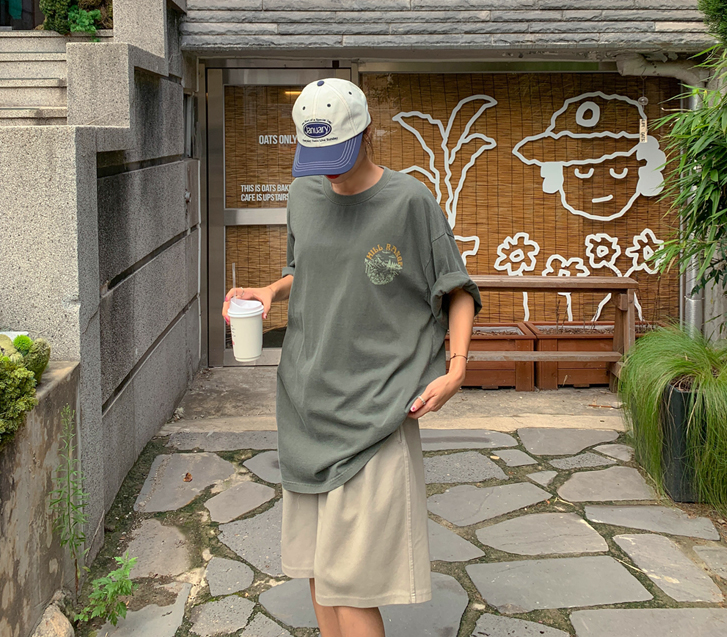[男女共用]ヒルレンジナ塩ピグメント半そでロングTシャツ