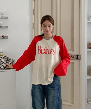 ビートルズナ染色配色ラグラン長袖Tシャツ