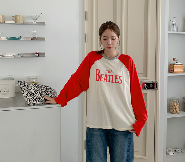 ビートルズナ染色配色ラグラン長袖Tシャツ