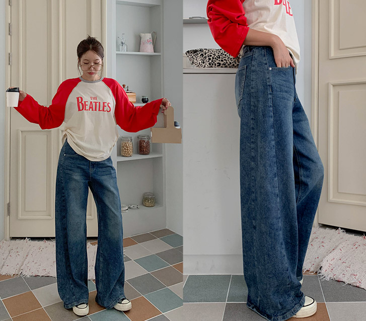 アタムウォッシング切開バンディングデニムワイドパンツ(ショット/基本/ロングver)