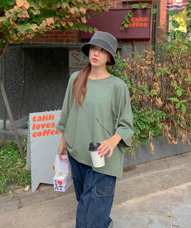 コーリングストライプポケット半そでティーシャツ