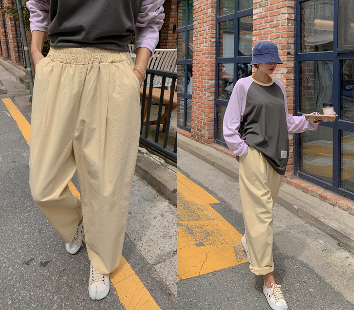 マークピンタックワイドバギーバンディングパンツ