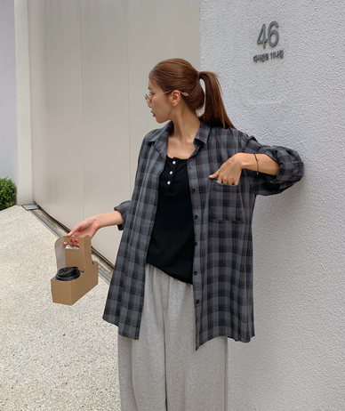 ルルタータンチェックシャツシャツ