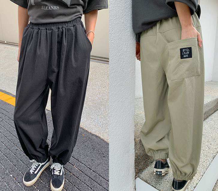 ピンタックパッチバイオウォッシュバンディングハーレムジョーガーパンツ