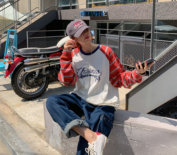 [男女共用]レク74番ラグラン配色長袖Tシャツ
