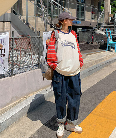 [男女共用]レク74番ラグラン配色長袖Tシャツ