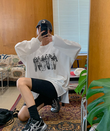 アウトサイダー捺染トゥーム長袖ロングTシャツ