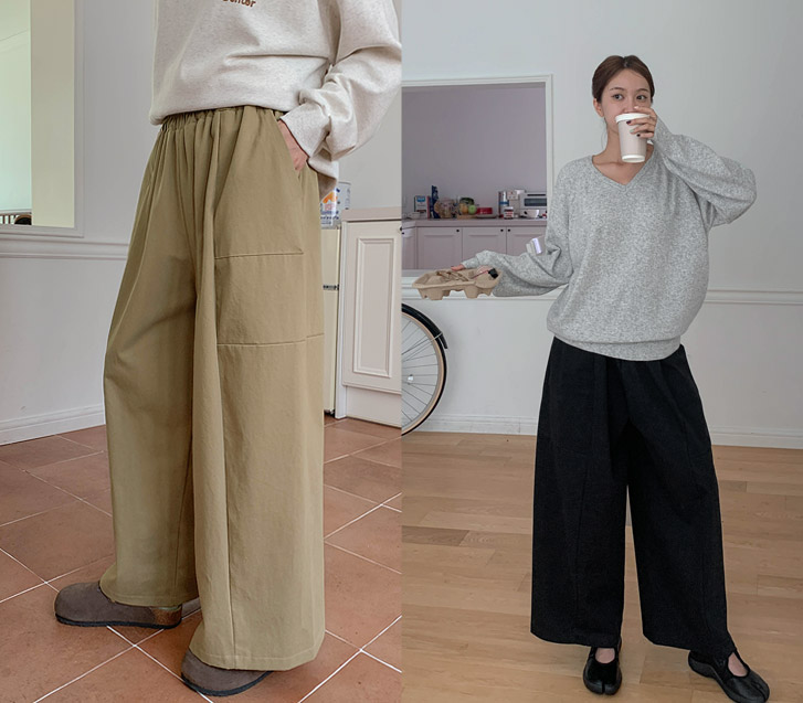 ルードコットンバイオウォッシュ切開バンディングワイドパンツ