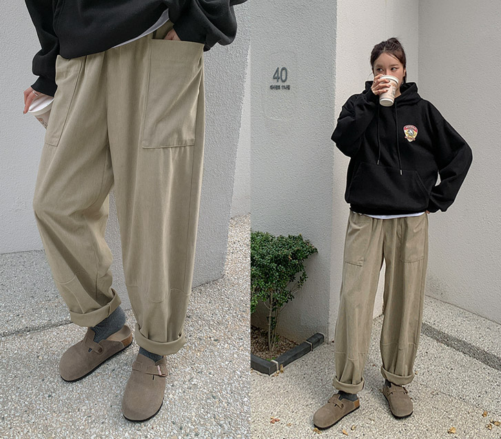 オーティコーデュロイポケット切開バンディング排気パンツ