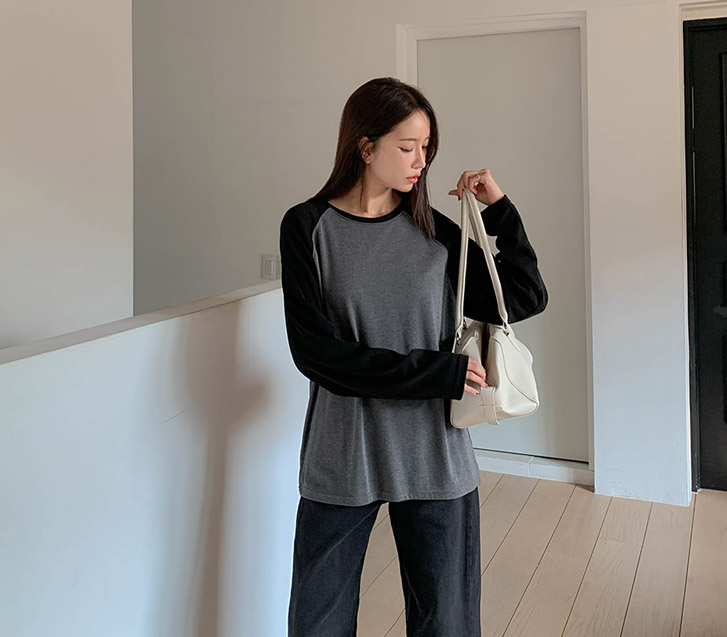 モスティンラグラン配色長袖Tシャツ