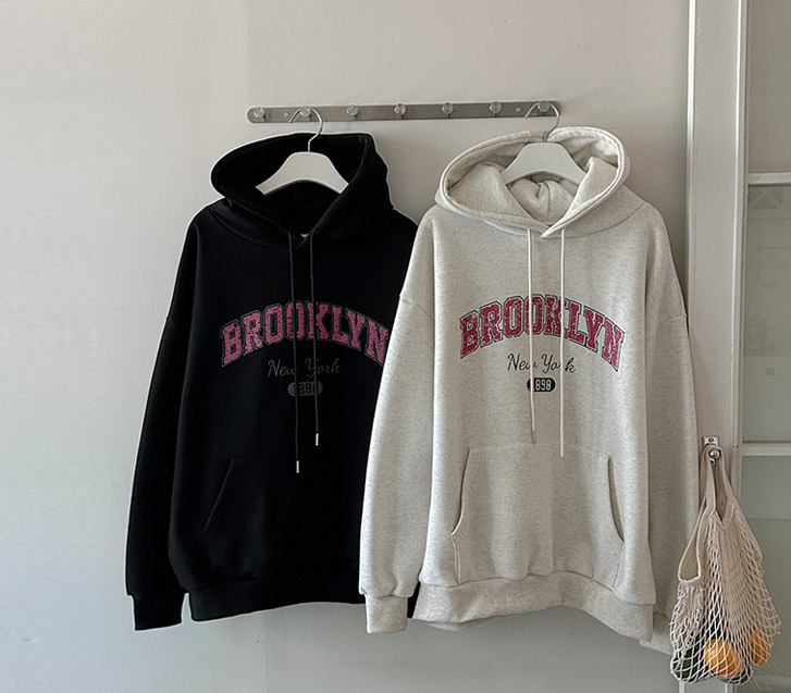 [男女共用]ブルックリン捺染起毛フードティーシャツ
