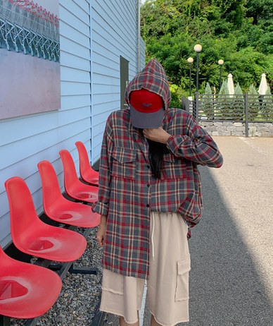 ホリーチェックフードロング南