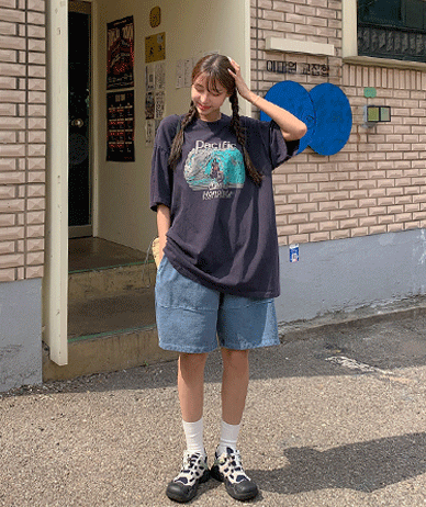 パシフィック捺染ピグメント半そでロングTシャツ