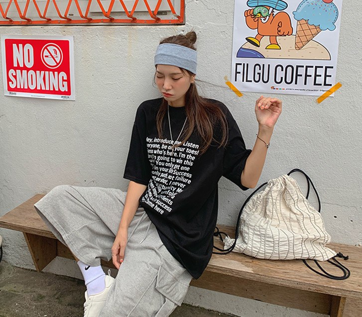[男女共用]レタリングプリンティング半そでTシャツ