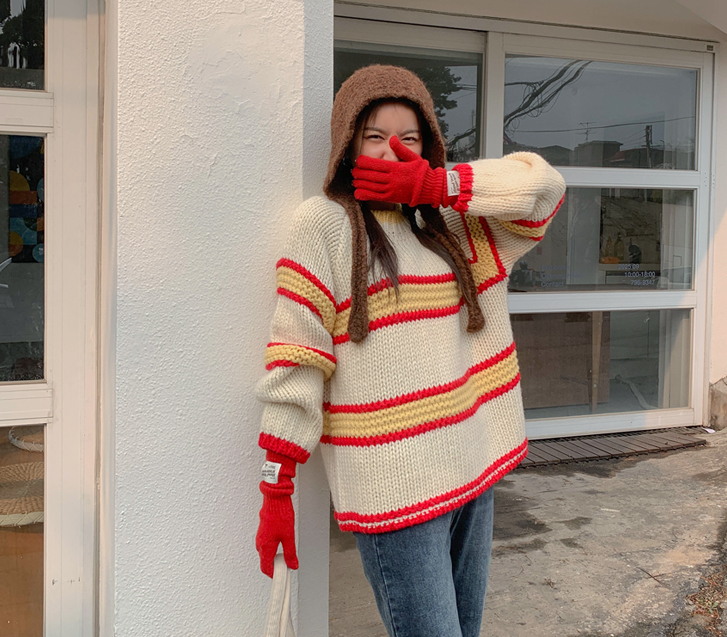 メニス配色 テクスチャ ダンガラ ウールニット