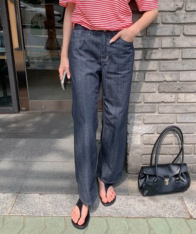 ステッチデニムワイドバンディングパンツ_640