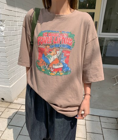 パワー汚染ノーマルウォッシング半そでティーシャツ