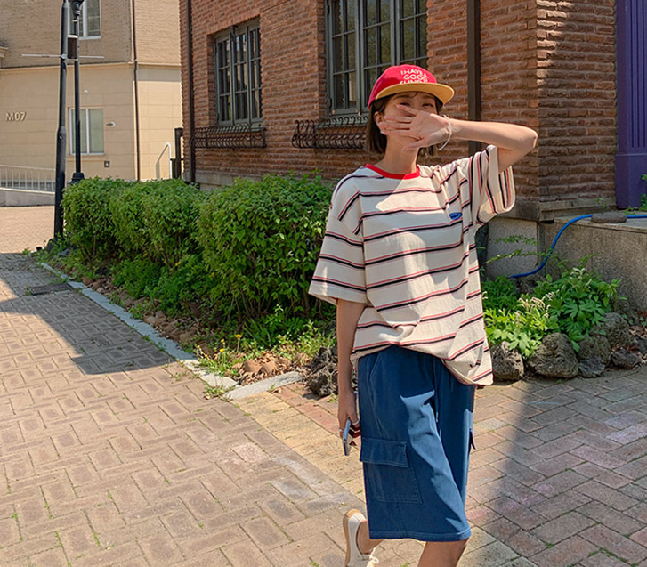 ベロタンガラ配色パッチ半そでTシャツ
