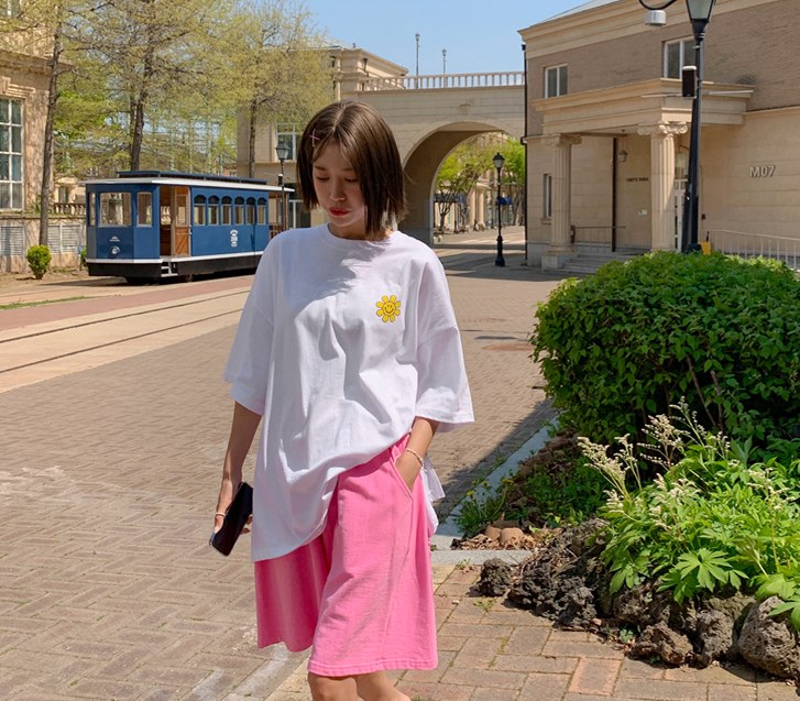 スマイルお花 ナソム半そで ロングTシャツ