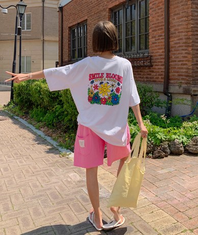 スマイルお花 ナソム半そで ロングTシャツ