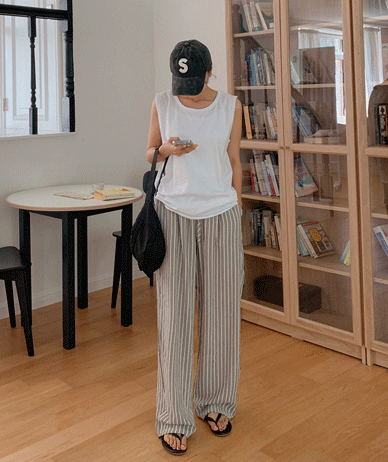 ハルストライプバンディングワイドパンツ