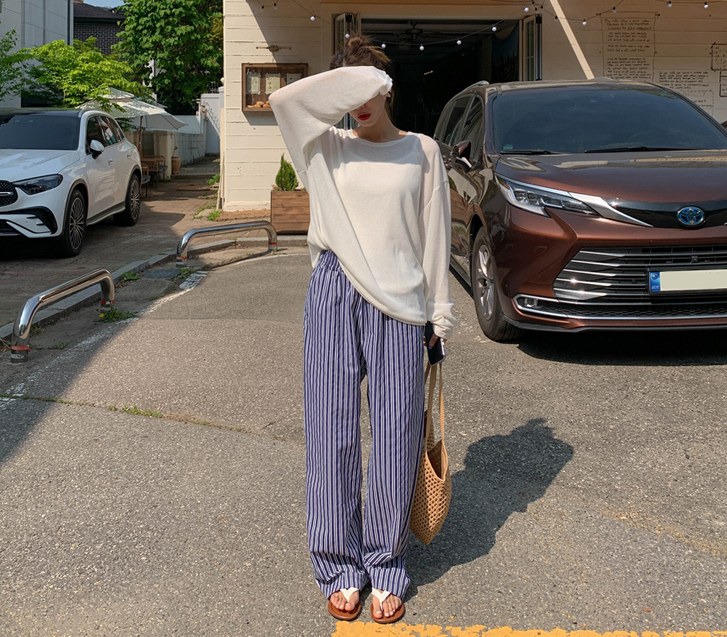 メイズストライプバンディングワイドパンツ