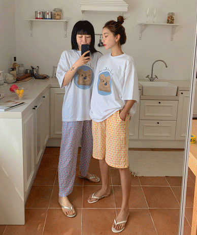 ハートチェックシアサーカーパジャマパンツ（5部/9部ver）