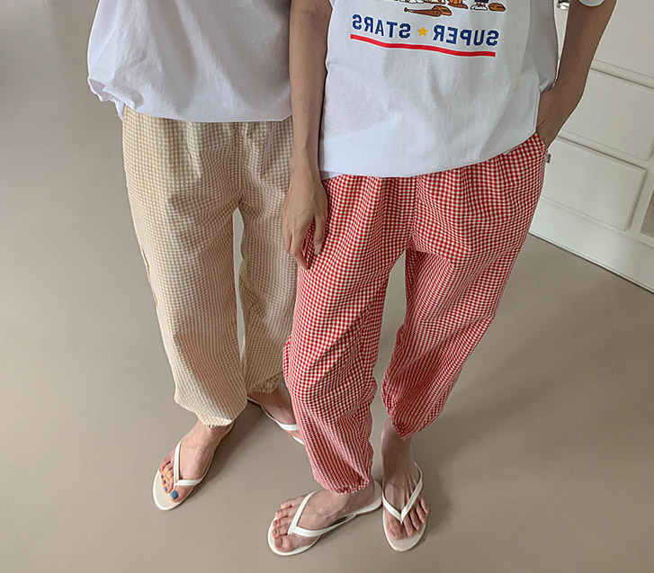 サマーシアサーカーチェック9部パジャマバンディングジョーガーパンツ