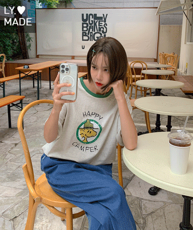 [男女共用]ハッピーキャンパーナ塩配色半そでティーシャツ
