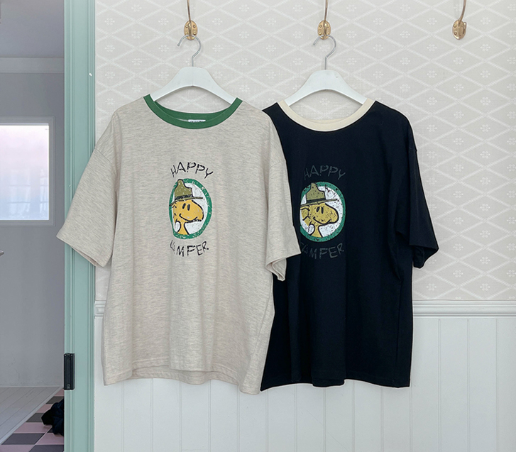 [男女共用]ハッピーキャンパーナ塩配色半そでティーシャツ
