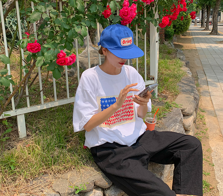 [男女共用]星条旗パッチ半そでTシャツ