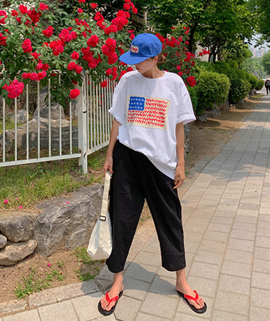 [男女共用]星条旗パッチ半そでTシャツ