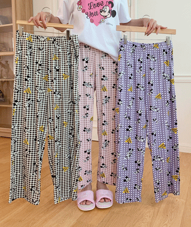 ハッピーミッキーチェックピーチスパンパジャマパンツ