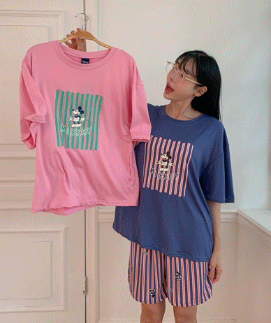 アートミッキーストライプ半そでハーフパンパジャマセット