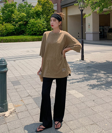 スラブピグメントパッチバクシーロング半そでTシャツ