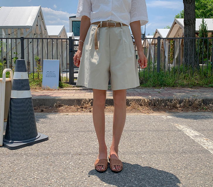 ワンモアベルトセットピンタックバンディング4部パンツ