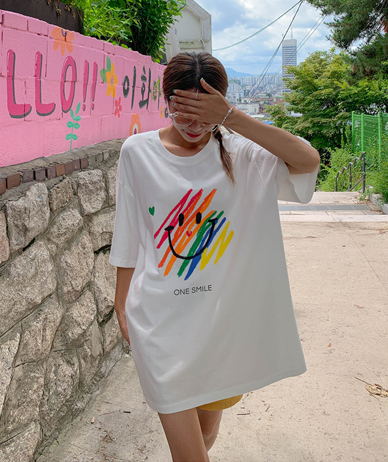 [男女共用]カラースマイルナソム半そでロングTシャツ