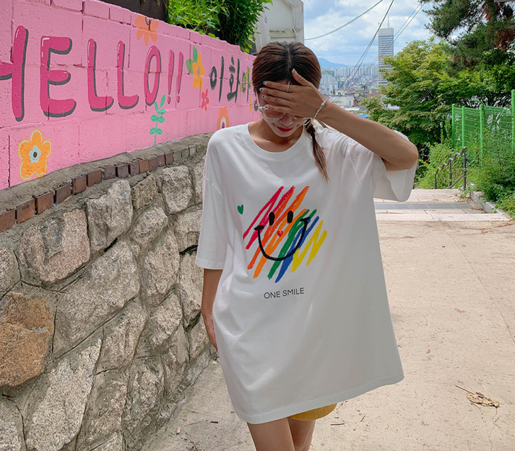 [男女共用]カラースマイルナソム半そでロングTシャツ